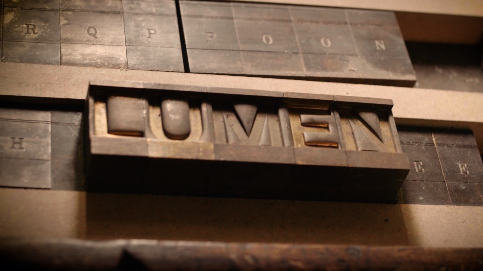 Printmaker Nick Loaring typesetting. 1